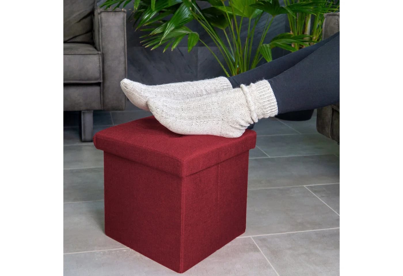 Intirilife Sitzhocker mit Stauraum 30x30x30 cm Granat Rot - Bild 4