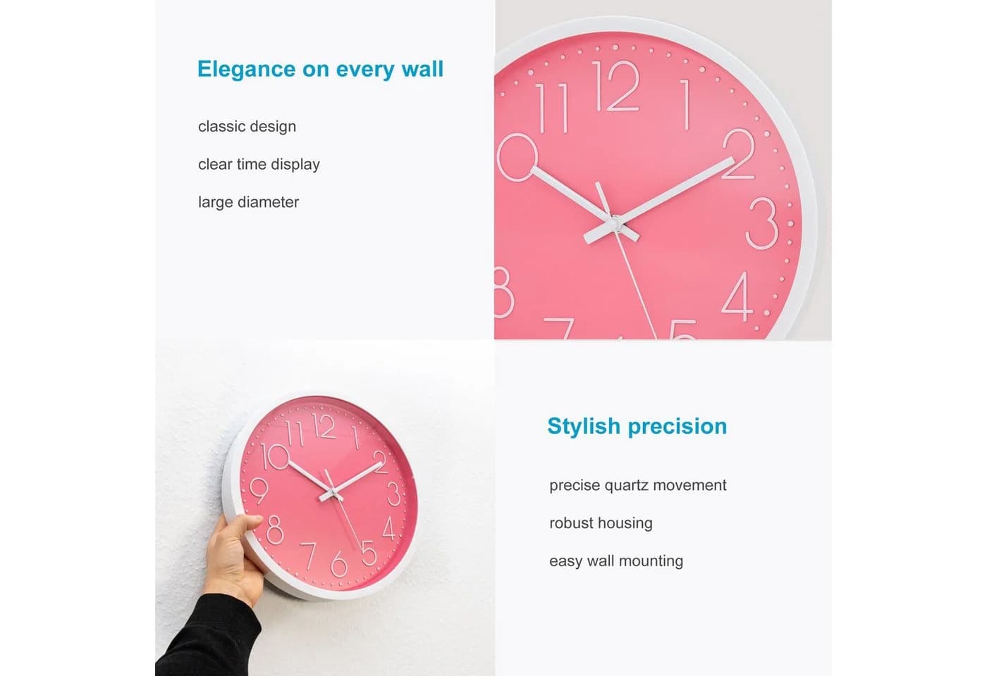 Intirilife Wanduhr Lautlos Weiß/Rosa Modernes Quarzwerk - Bild 3