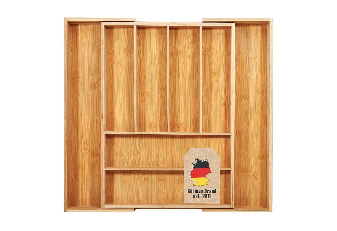 Intirilife Besteckkasten Organizer Bambus 8 Fächer Ausziehbar Braun - Bild 2