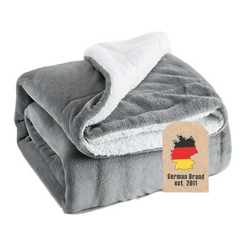 Intirilife Sherpa Kuscheldecke Grau Flauschig Warme Wohndecke