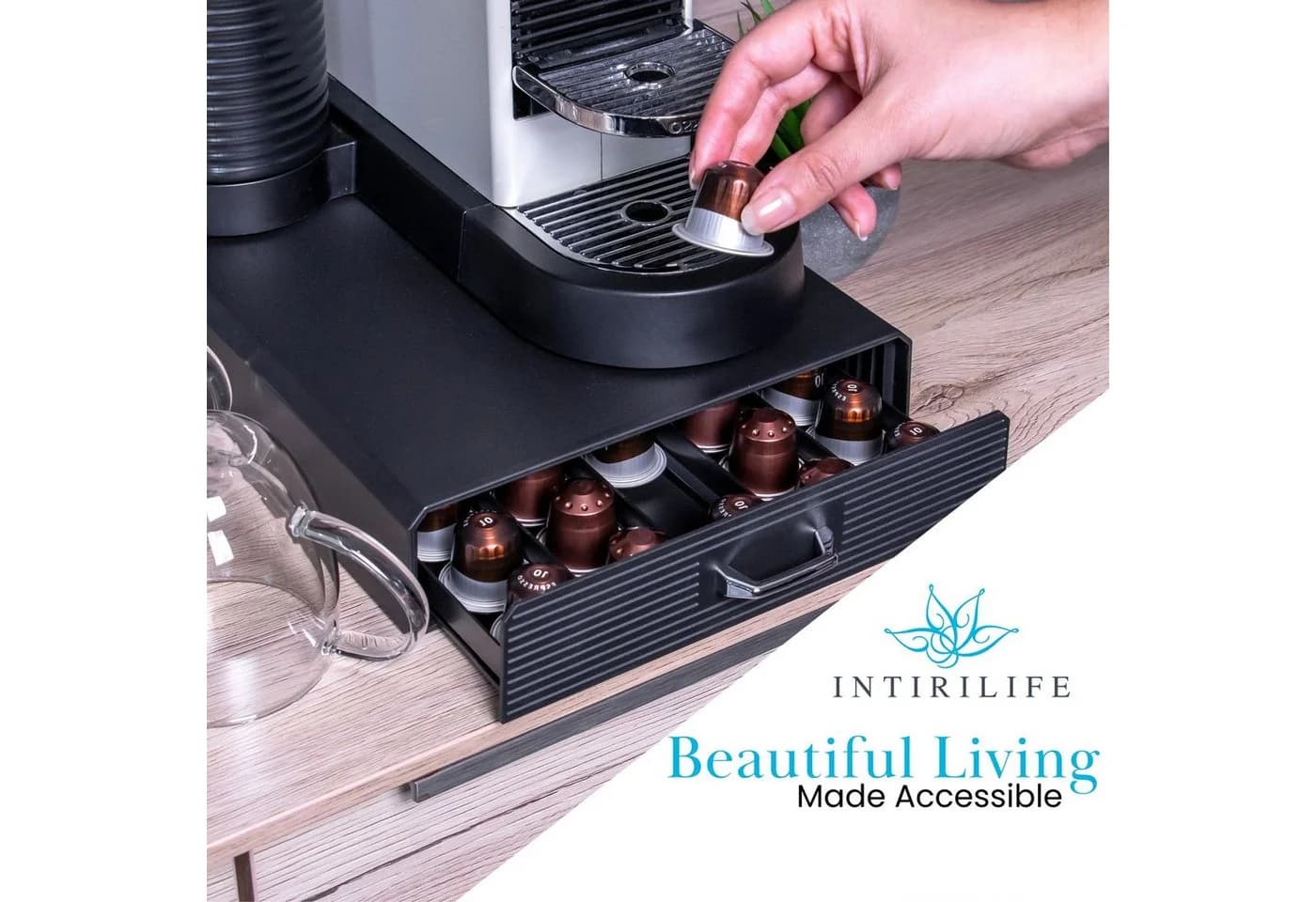Intirilife Kapselhalter, Aufbewahrungsschublade für Kaffeekapseln Schwarz