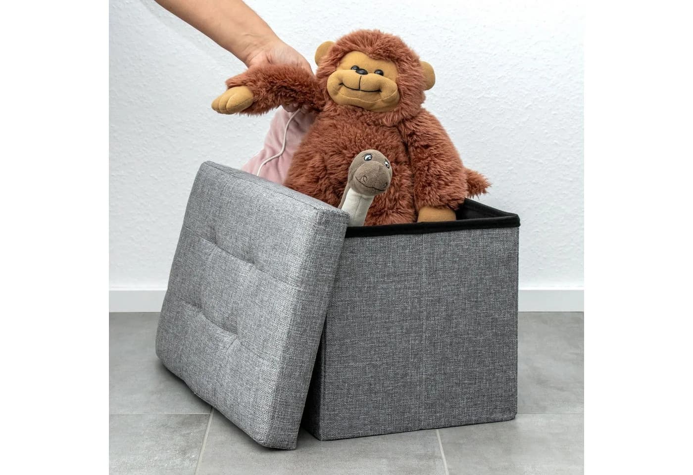 Intirilife Sitzhocker mit Stauraum Grau Stoff - Bild 5