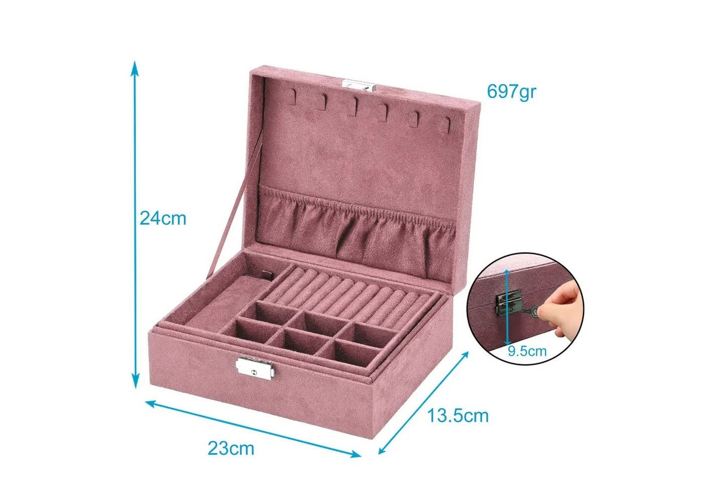 Intirilife Schmuckkasten Rosa Vintage mit Schloss