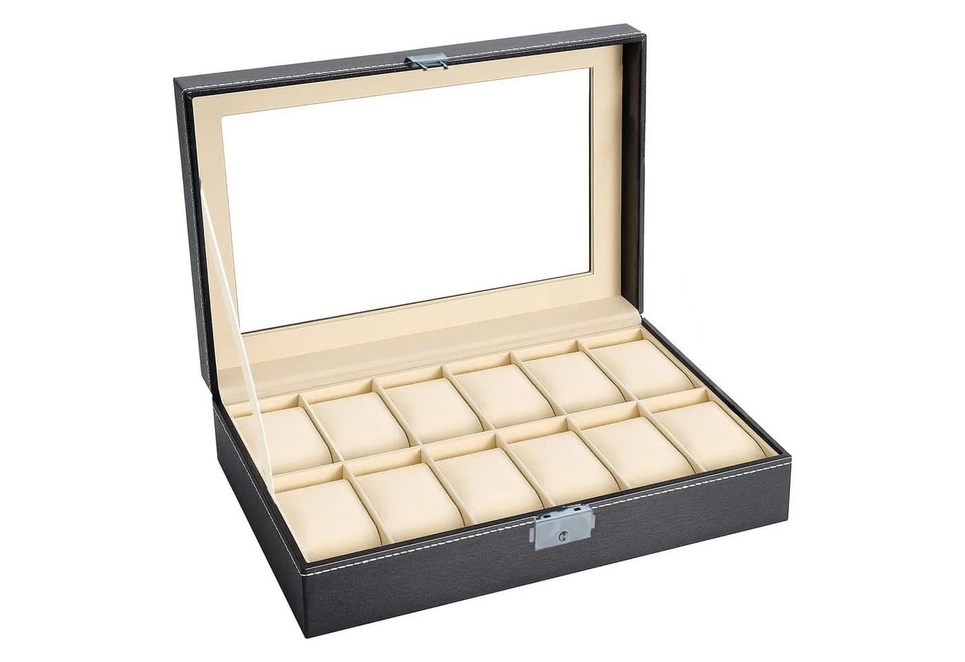Intirilife Uhrenbox 12 Steckplätze Glasdeckel Schwarz - Bild 2