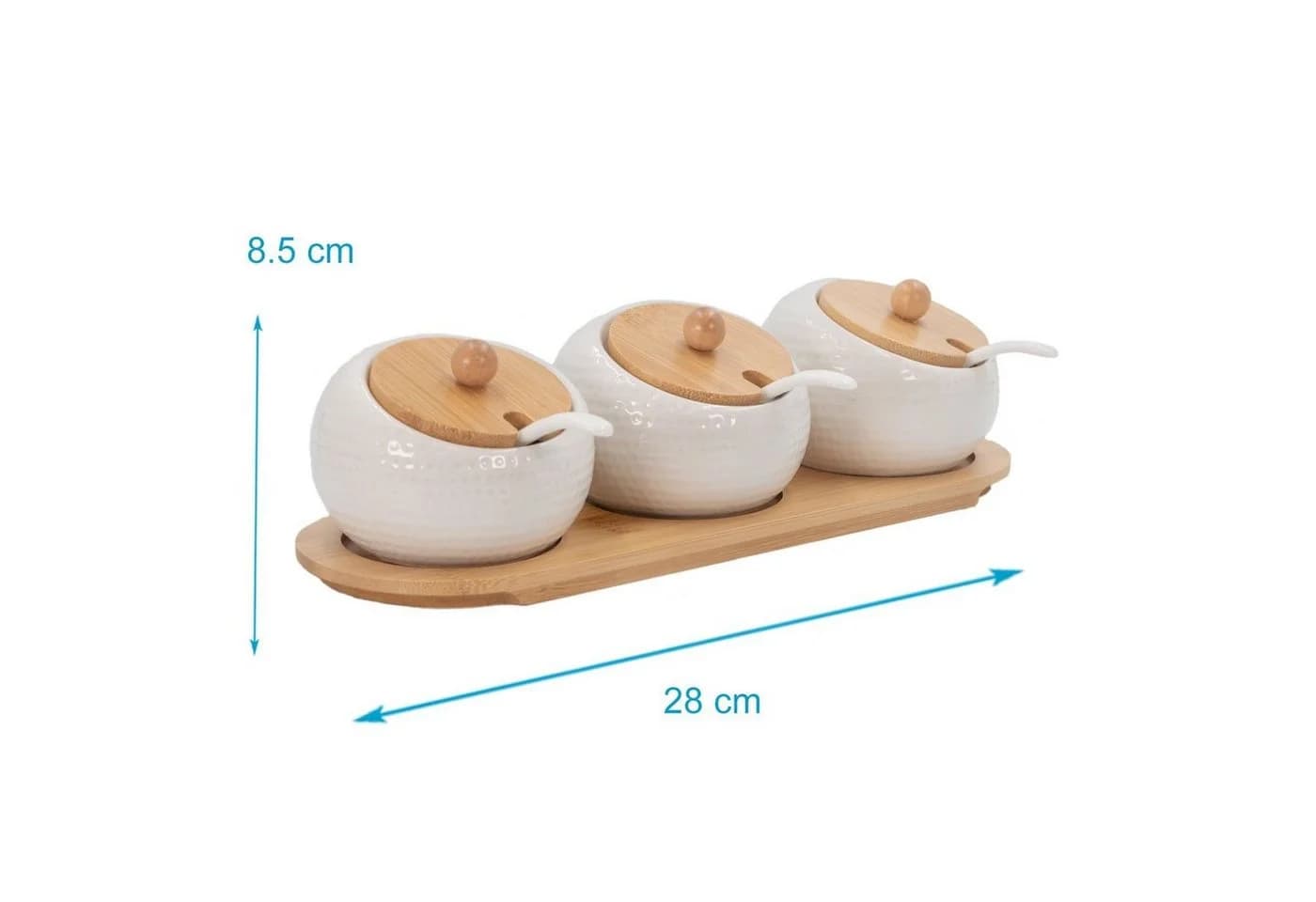 Intirilife 3er Set Zuckerdosen Porzellan mit Deckel, Löffel & Tablett Weiß