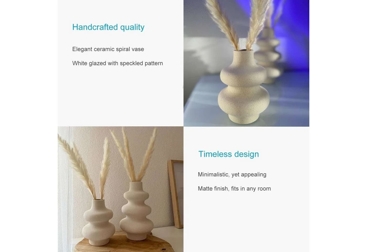 Intirilife Keramikvase Creme Weiß Spiraldesign 11.5 x 15.5 cm - Bild 3