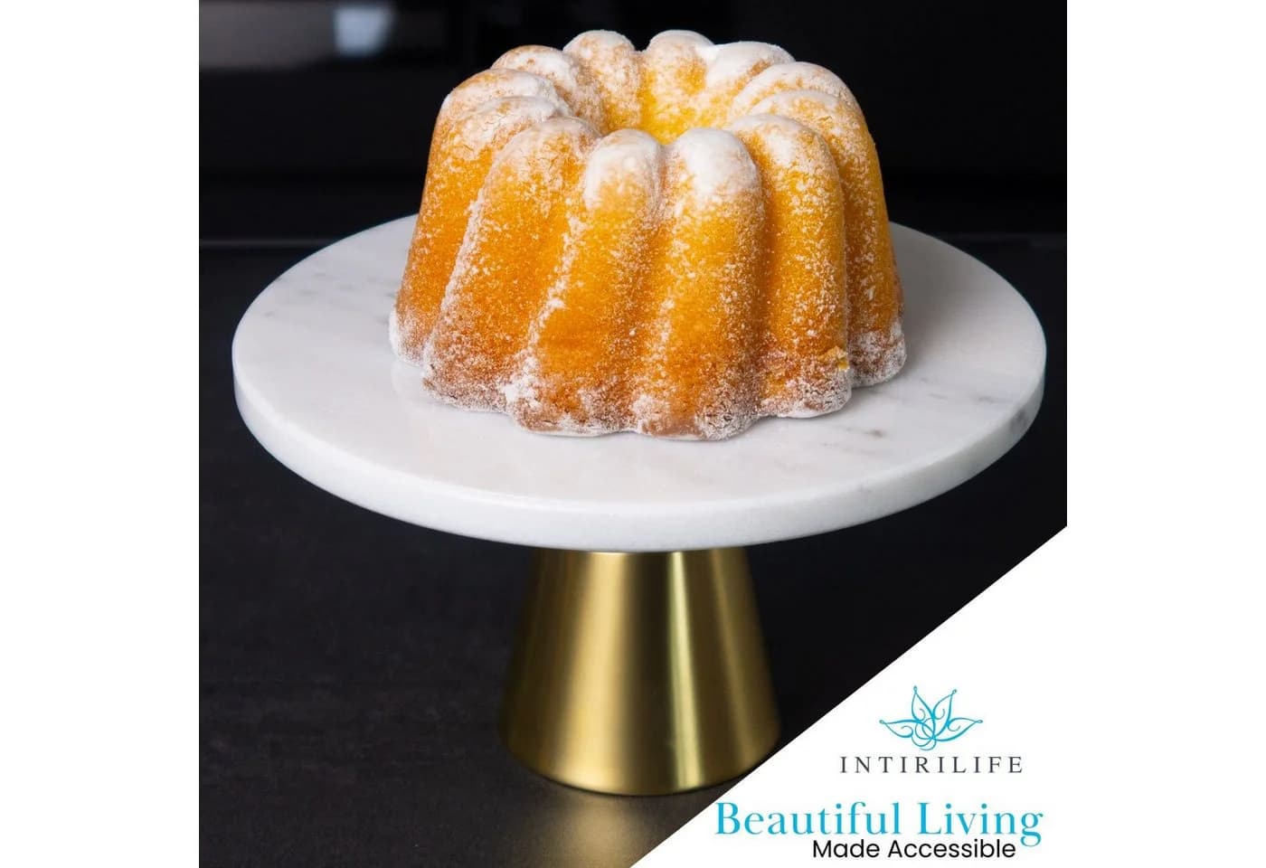 Intirilife Kuchenplatte Marmor mit goldenem Standfuß