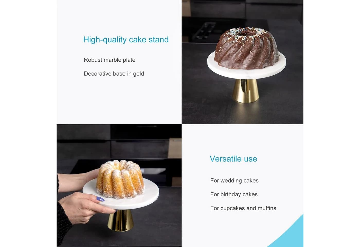 Intirilife Kuchenplatte Marmor mit goldenem Standfuß - Bild 5
