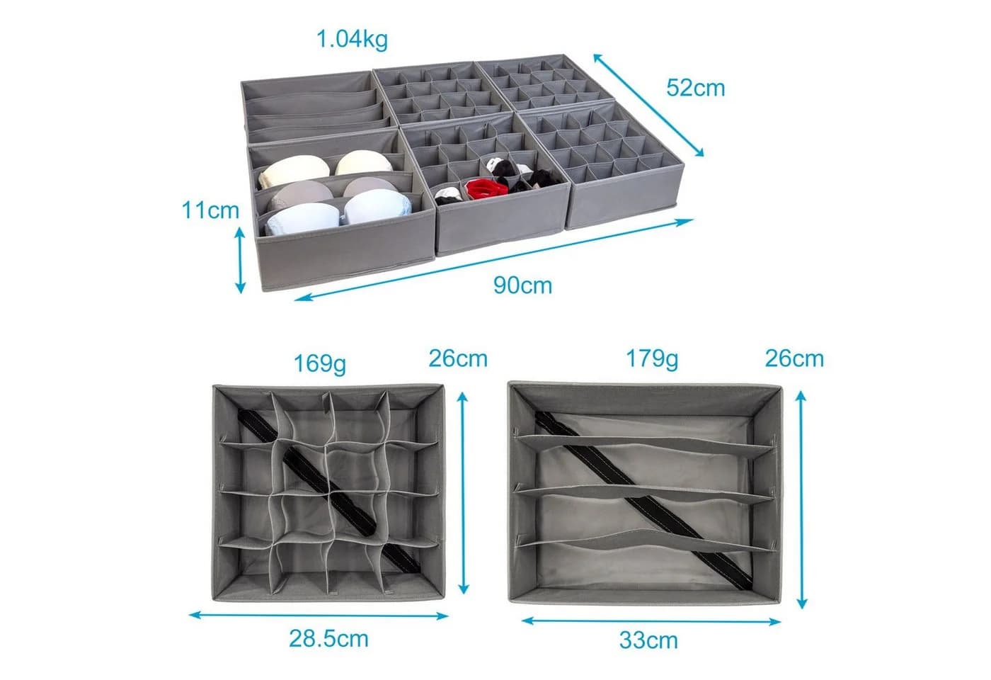 Intirilife Aufbewahrungsbox Set Grau Vlies Organizer