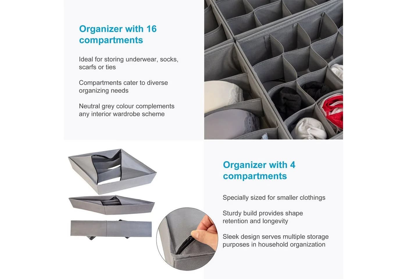 Intirilife Aufbewahrungsbox Set Grau Vlies Organizer - Bild 3