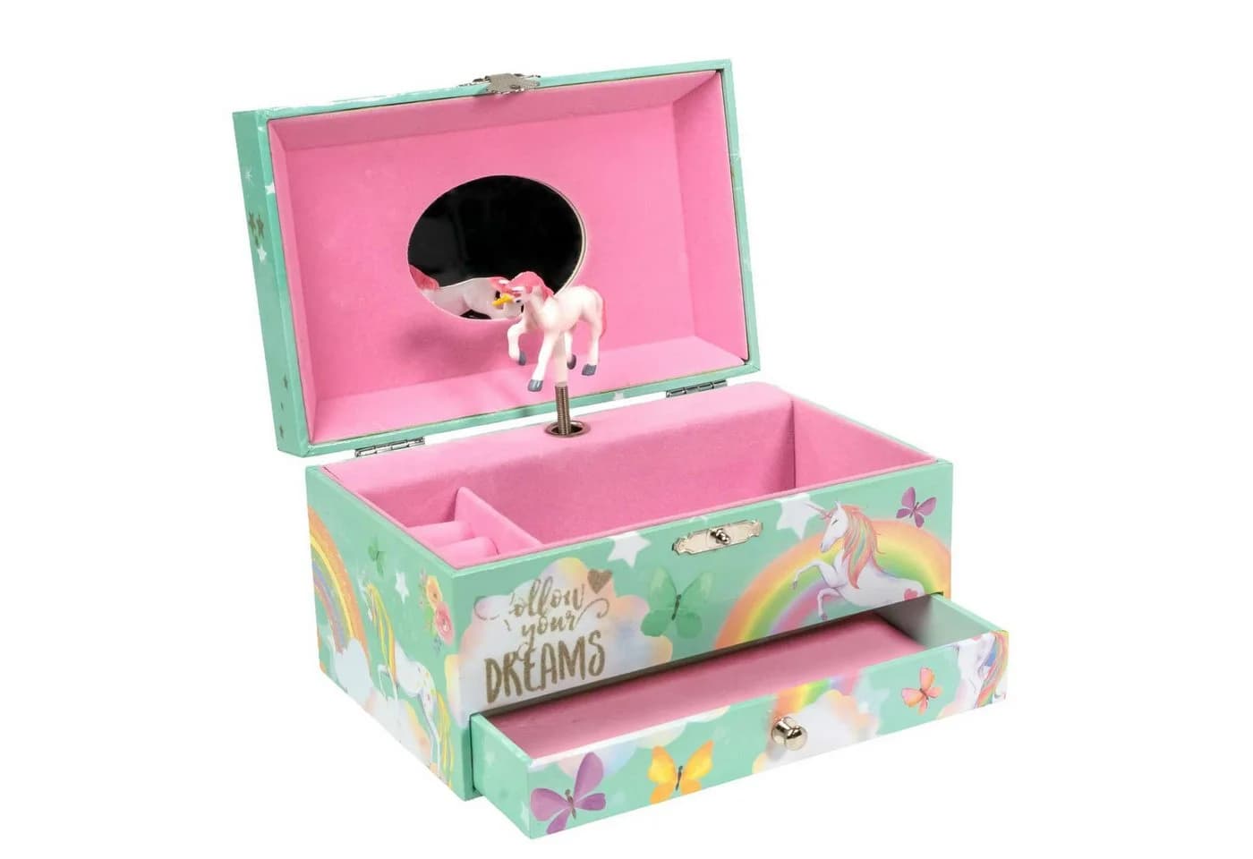 Intirilife Schmuckkasten mit Spieluhr Einhorn Kinder Holz Samt Rosa - Bild 2