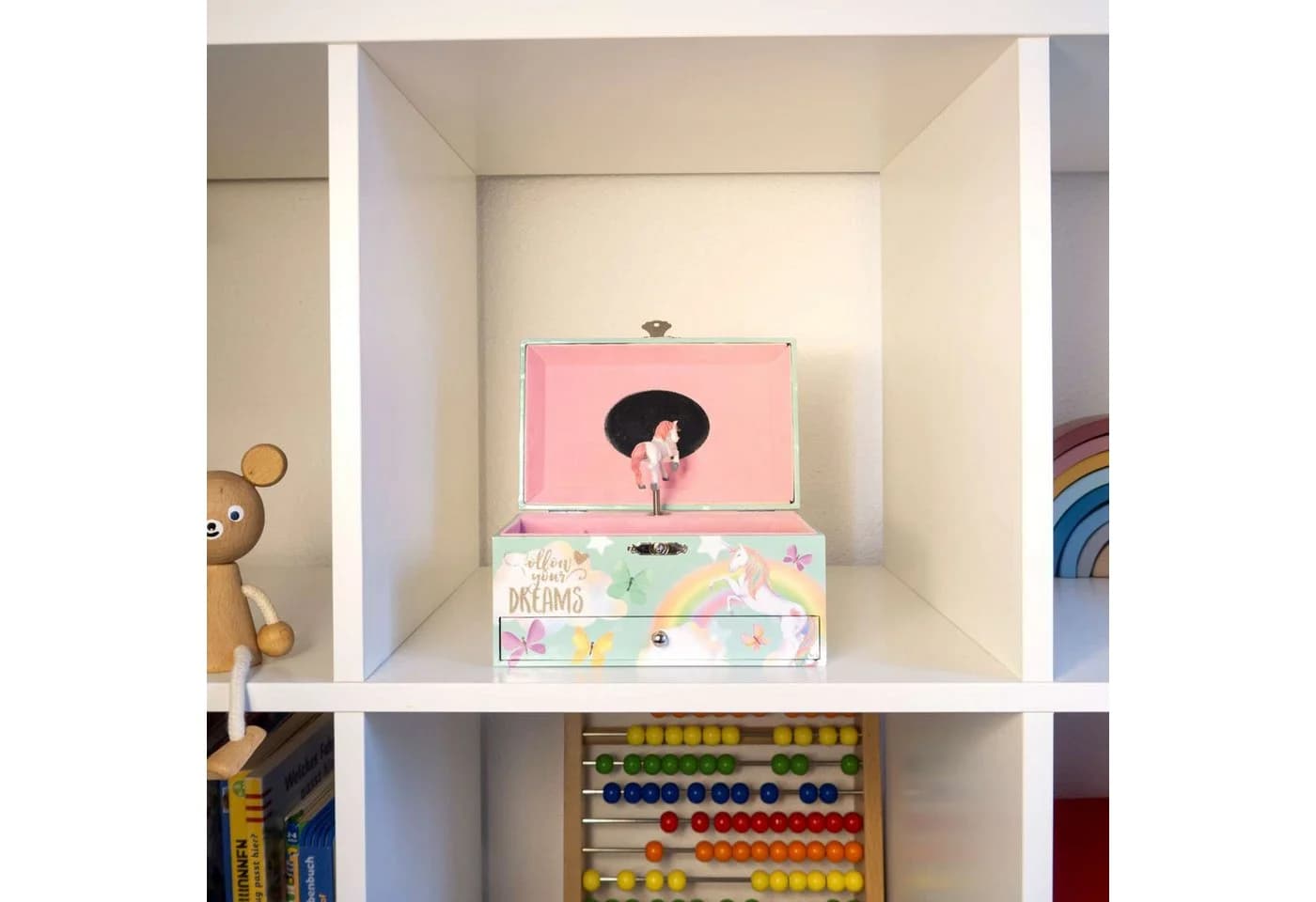 Intirilife Schmuckkasten mit Spieluhr Einhorn Kinder Holz Samt Rosa - Bild 5