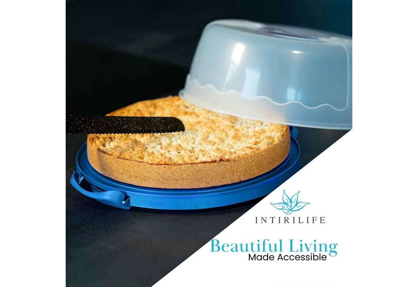 Intirilife Kuchentransportbox Blau Transparent mit Klickverschluss