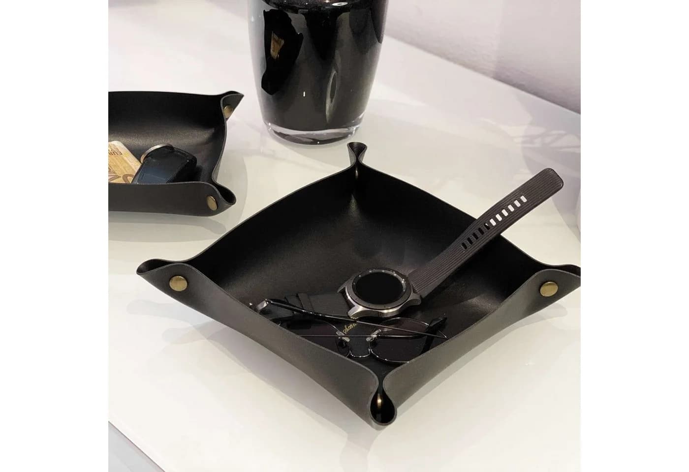 Intirilife Dekoschale Set 2 St. Taschenleerer Schwarz Kunstleder - Bild 4