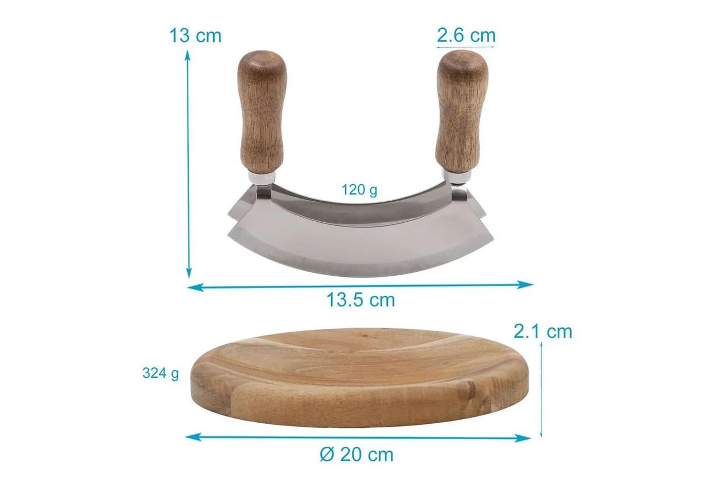Intirilife Wiegemesser mit Schneidebrett & 2 Klingen aus Edelstahl