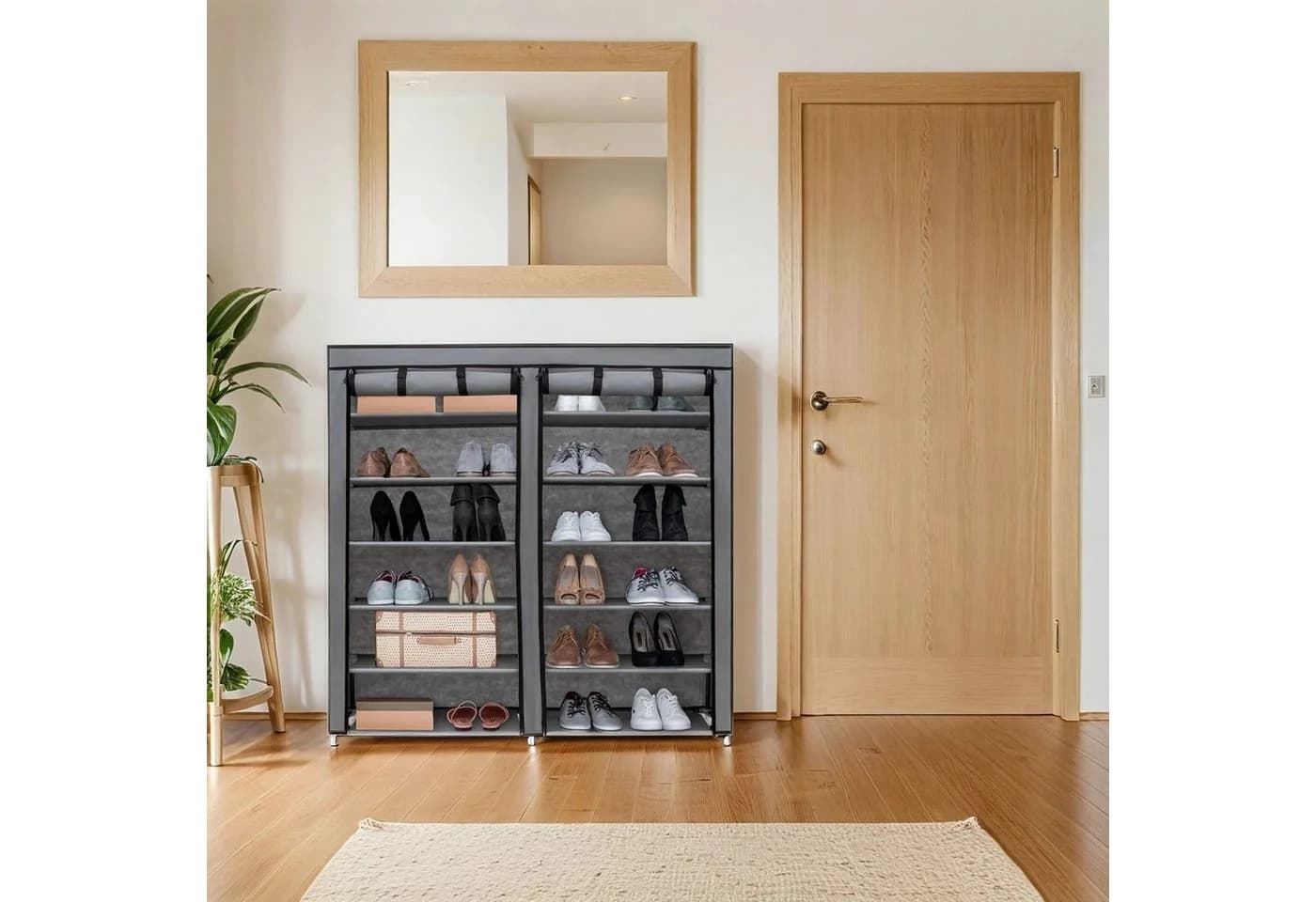 Intirilife Faltschrank Grau Vlies Kleiderschrank mit 12 Fächern - Bild 4