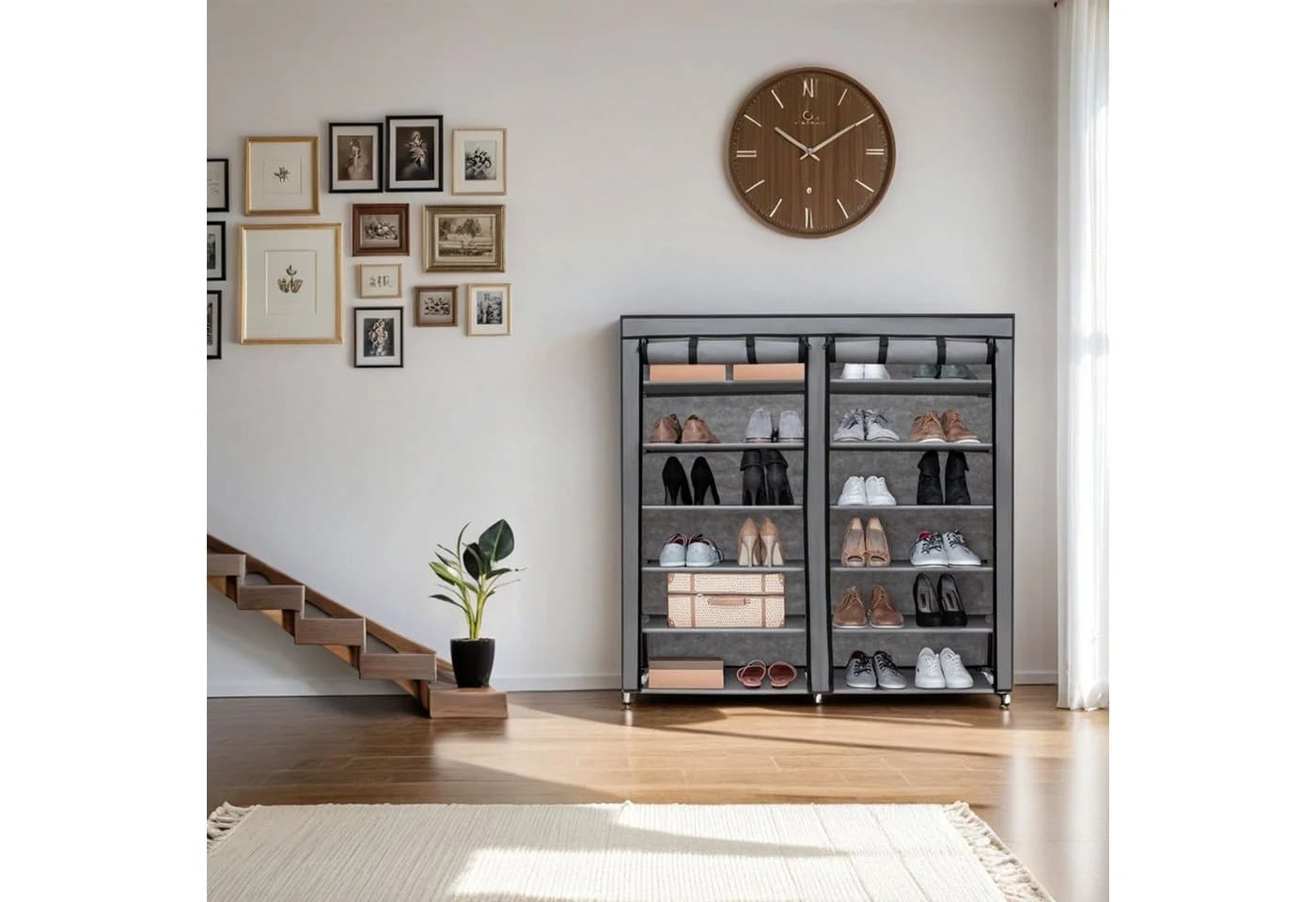Intirilife Faltschrank Grau Vlies Kleiderschrank mit 12 Fächern - Bild 5