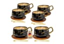 Intirilife 6-tlg. Keramik Tassenset Marmordesign Schwarz mit Holzuntersetzer Bild 2