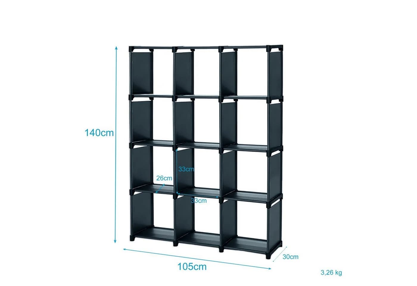 Intirilife Steckregal Schwarz 12 Fächer Modular