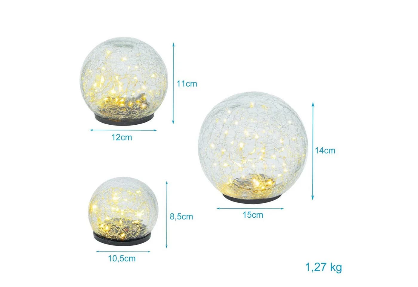 Intirilife LED Dekolicht 3er Set Glaskugel warmweiß