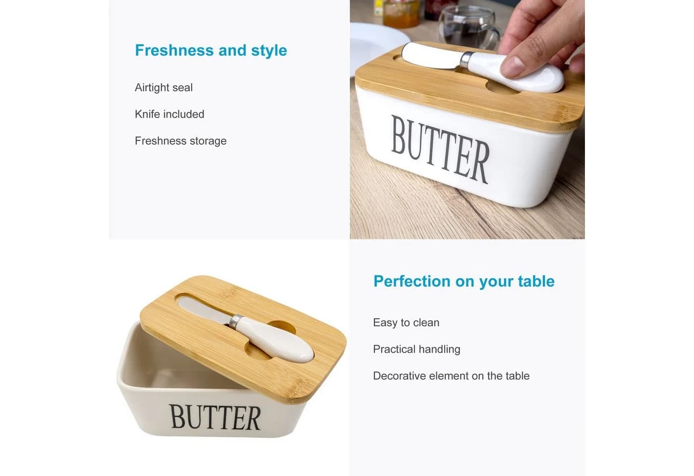 Intirilife Butterdose Porzellan Weiß mit Deckel und Messer - Bild 3