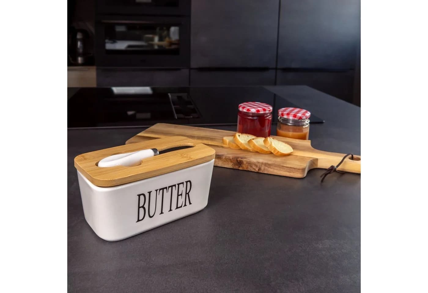 Intirilife Butterdose Porzellan Weiß mit Deckel und Messer - Bild 4