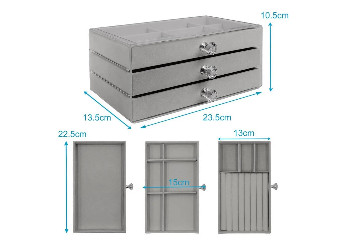 Intirilife Schmuckkasten Grau mit 3 Schubladen - Bild 1