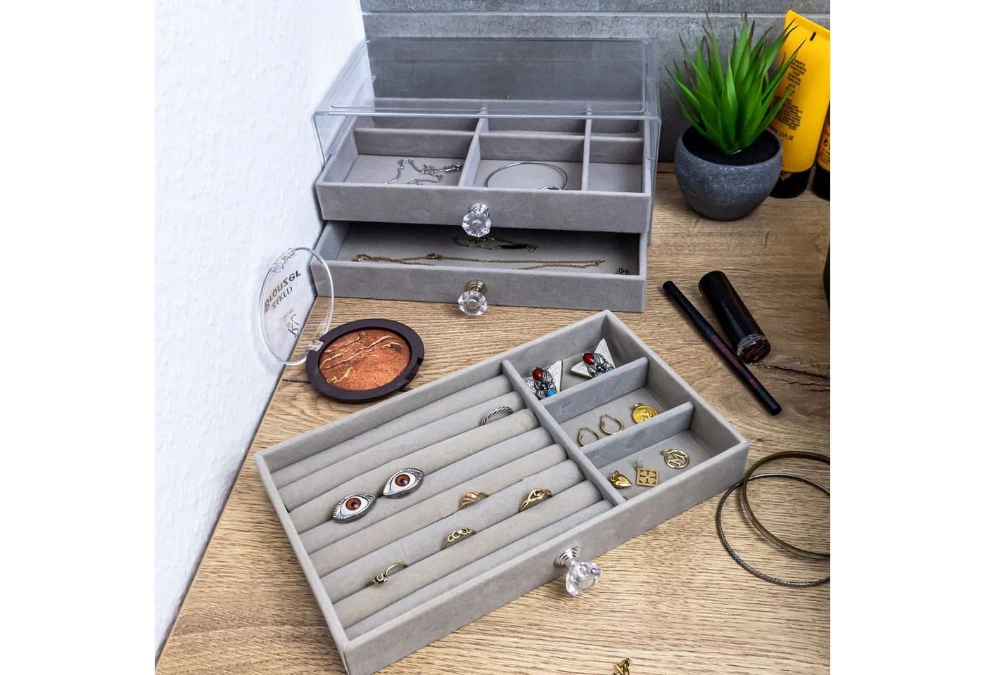 Intirilife Schmuckkasten Grau mit 3 Schubladen - Bild 4