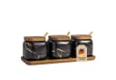 Intirilife Zuckerdose Set 3-tlg. Keramik Schwarz Gold mit Holzdeckel Bild 2