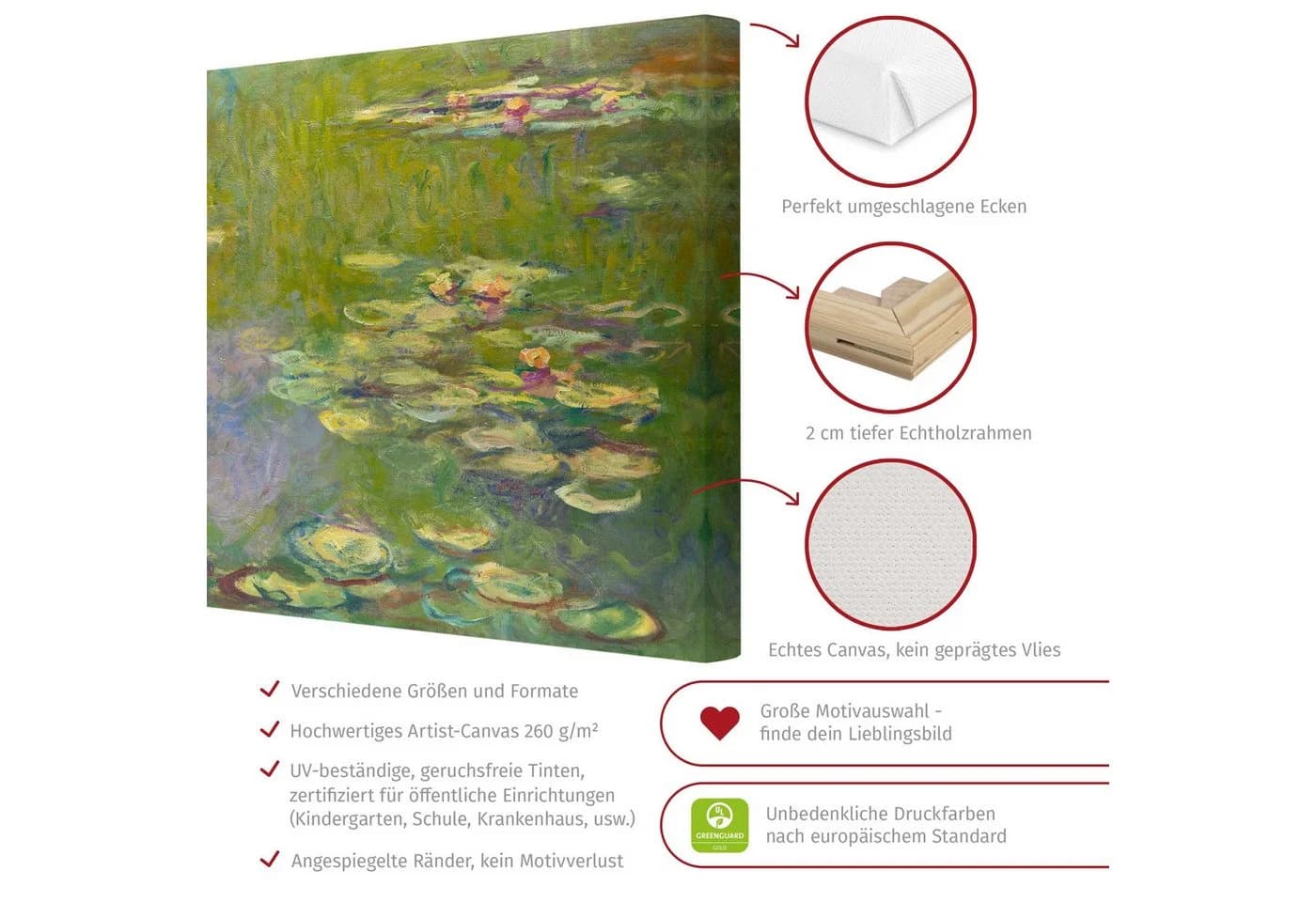 Bilderdepot24 Leinwandbild Claude Monet Grüne Seerosen grün - Bild 3