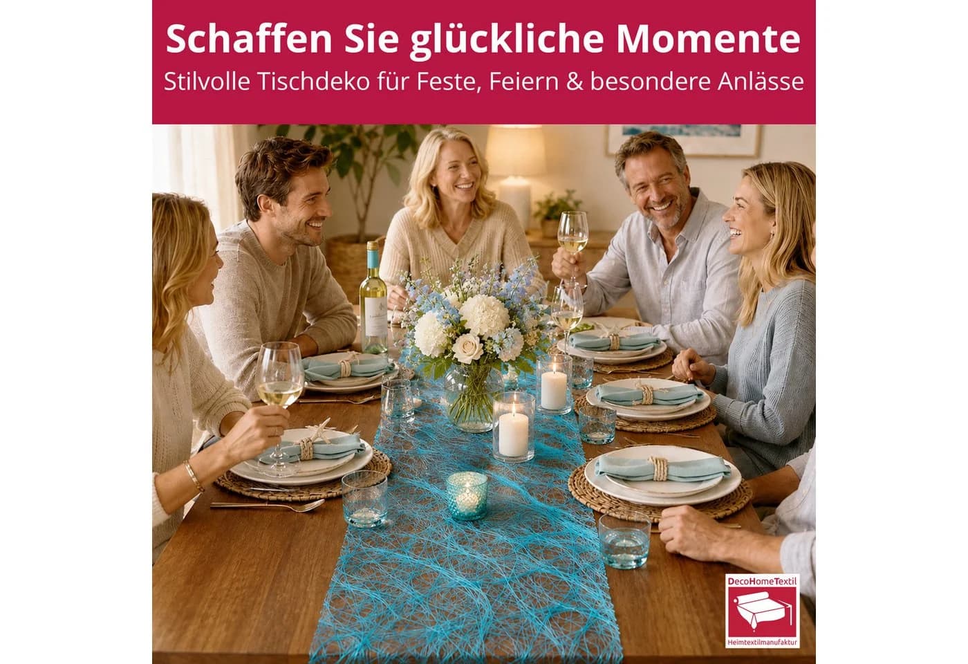 DecoHomeTextil Tischläufer Deco Netz 30cm Breite Petrol/Türkis