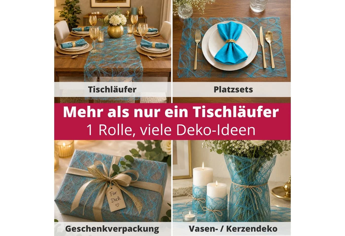 DecoHomeTextil Tischläufer Deco Netz 30cm Breite Petrol/Türkis - Bild 4