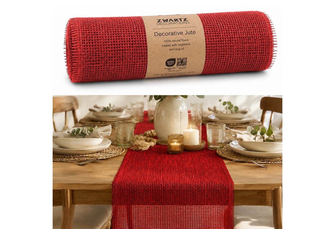 DecoHomeTextil Tischläufer SIZO® Deco Jute Rot - Bild 2
