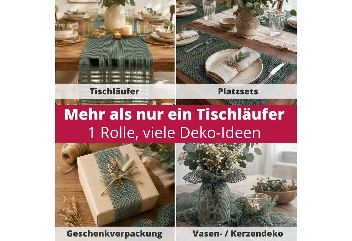 DecoHomeTextil Tischläufer SIZO® Deco Jute Rot - Bild 4