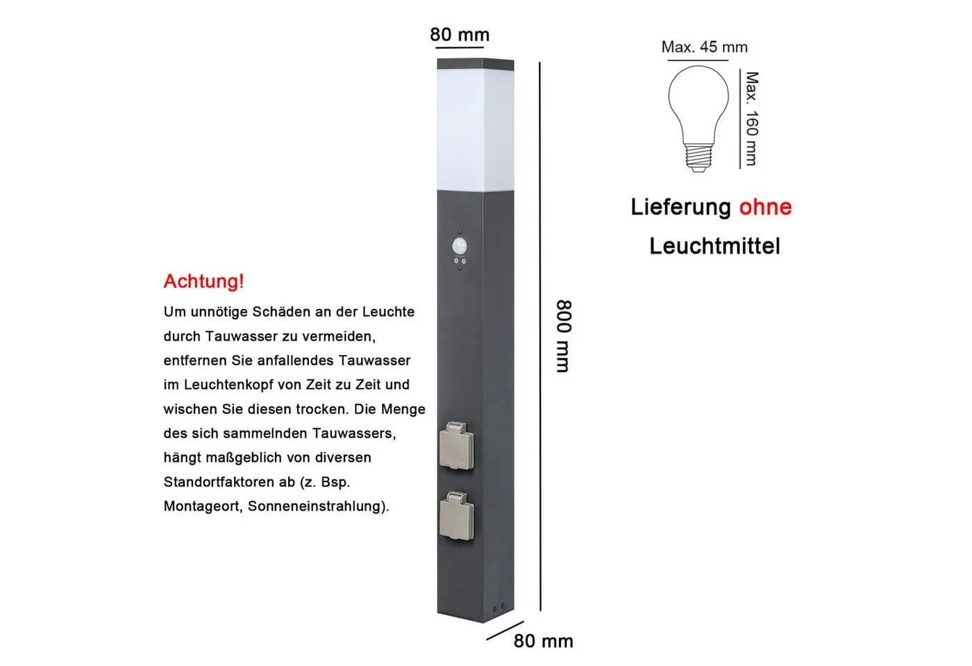 G&L Gartensteckdose Wegeleuchte 80cm Schwarz E27