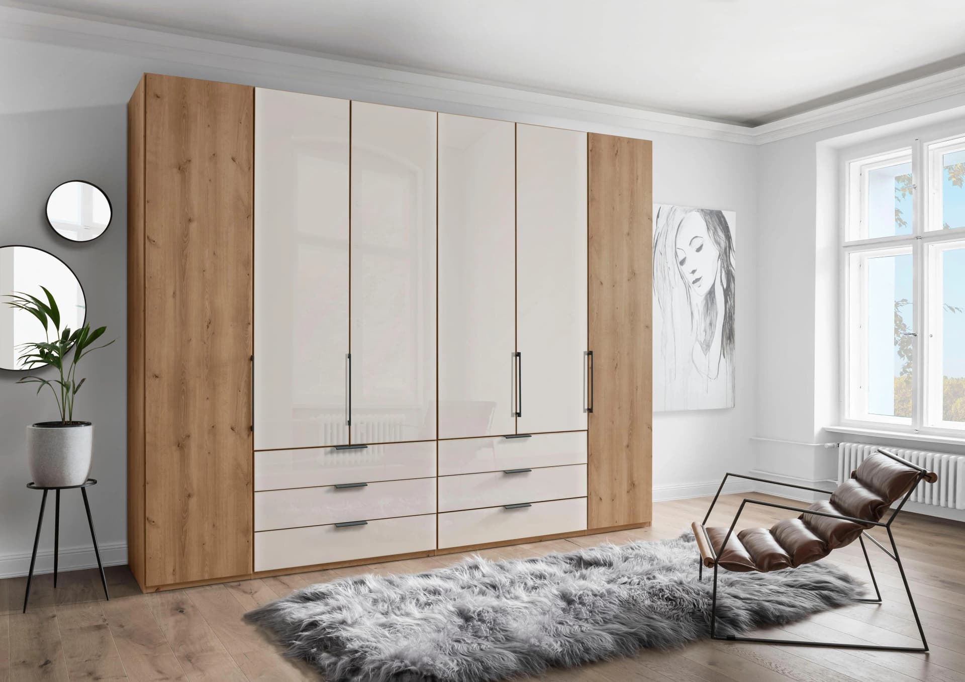 Falttürenschrank WIEMANN Monaco Braun mit Glasfront
