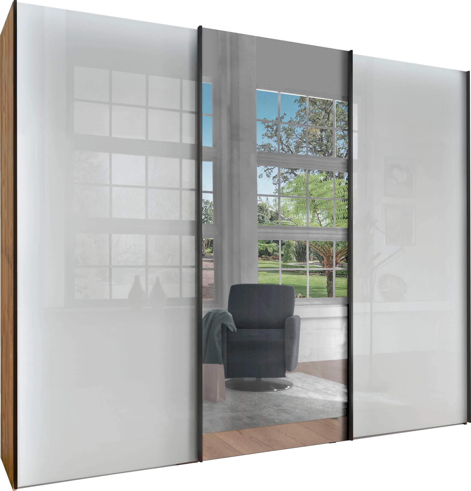 WIEMANN Monaco Schwebetürenschrank Weiß Glas Spiegelfront