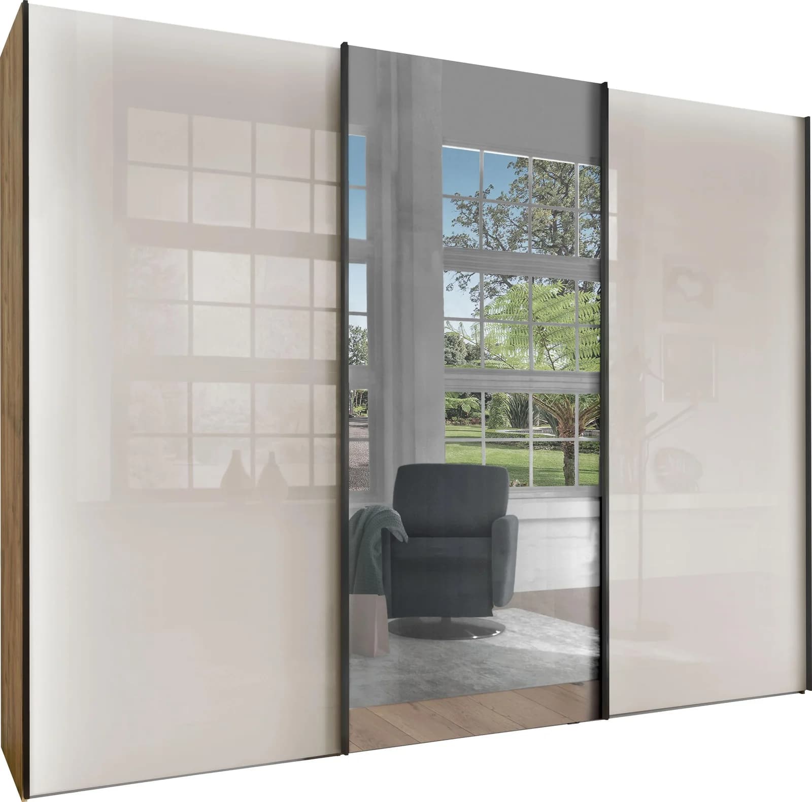 WIEMANN Monaco Schwebetürenschrank Weiß Glas Spiegelfront