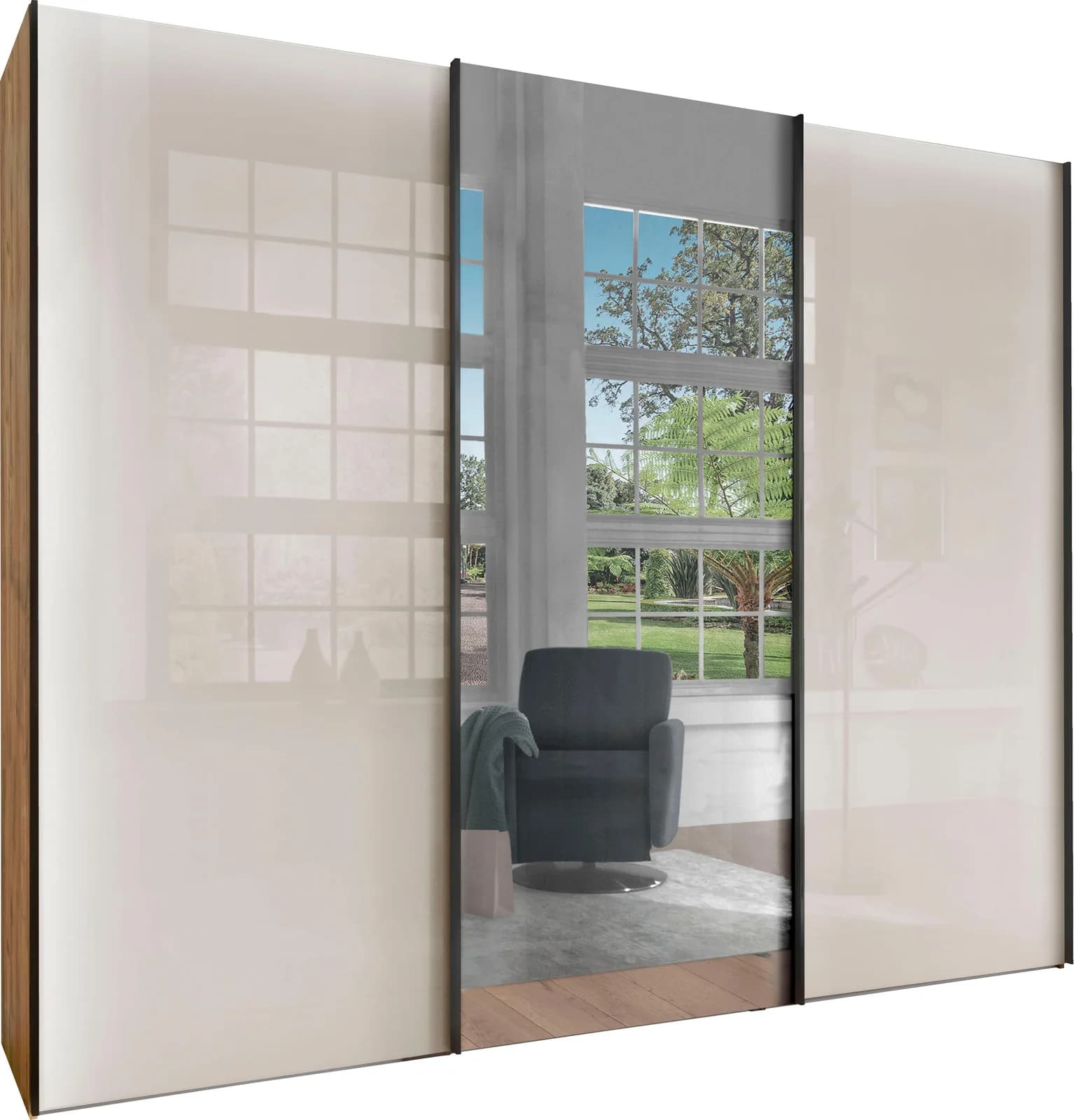 WIEMANN Schwebetürenschrank Monaco Weiß Glas Silber Modern
