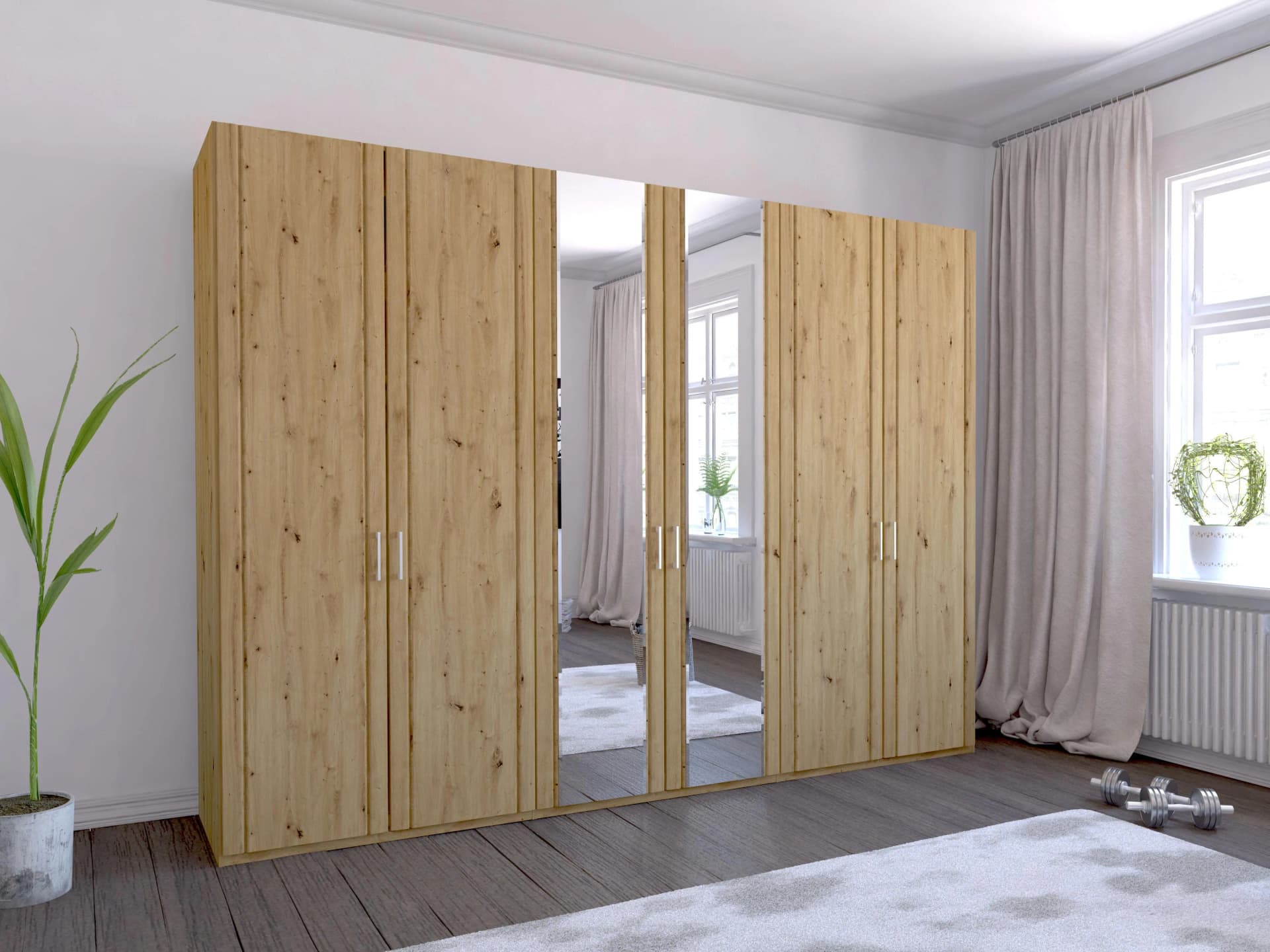 WIEMANN Mainau Kleiderschrank 6-tlg. Bianco-Eiche mit Spiegeltüren