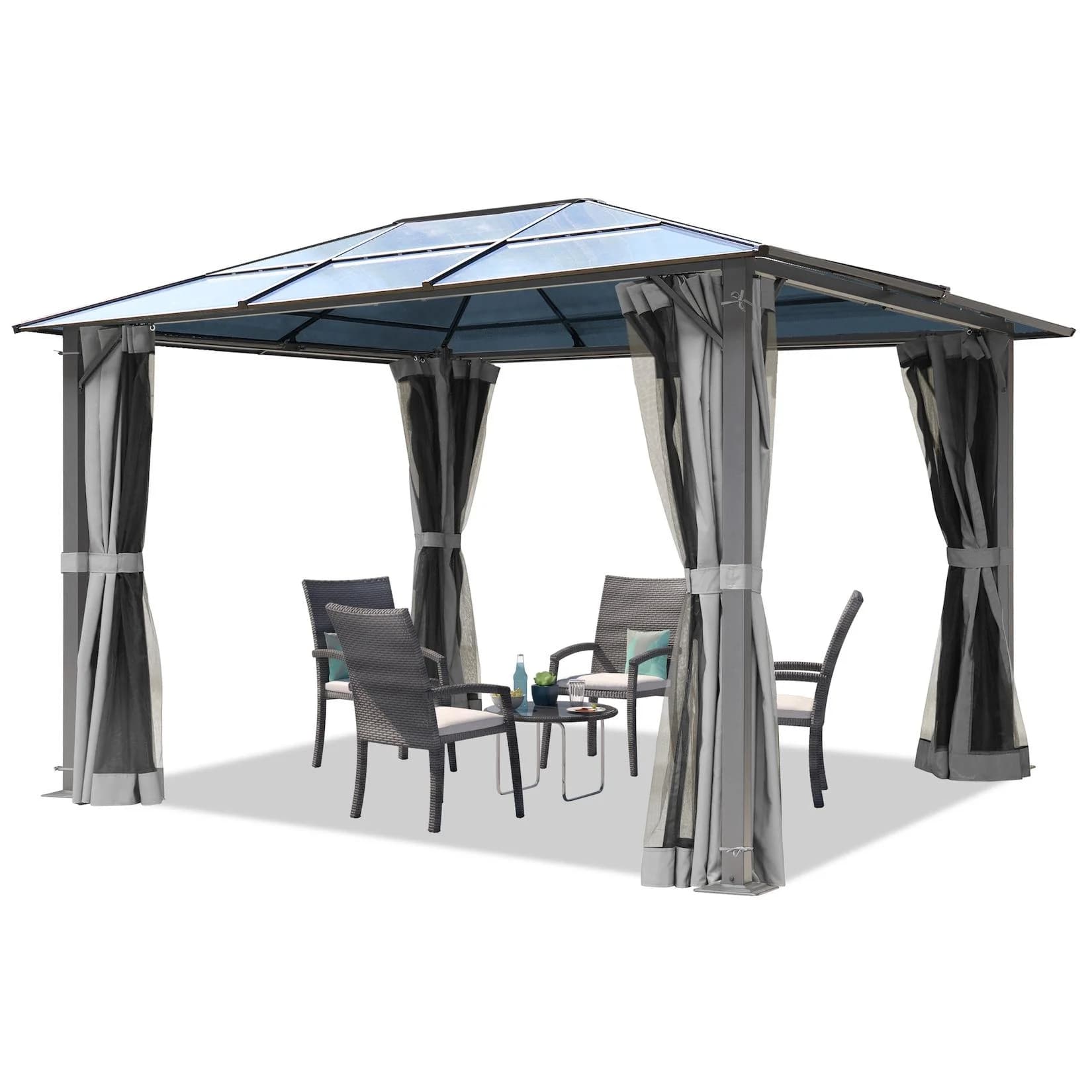 TOOLPORT Gartenpavillon Moonlight Deluxe grau mit 4 Seitenteilen und Moskitonetzen