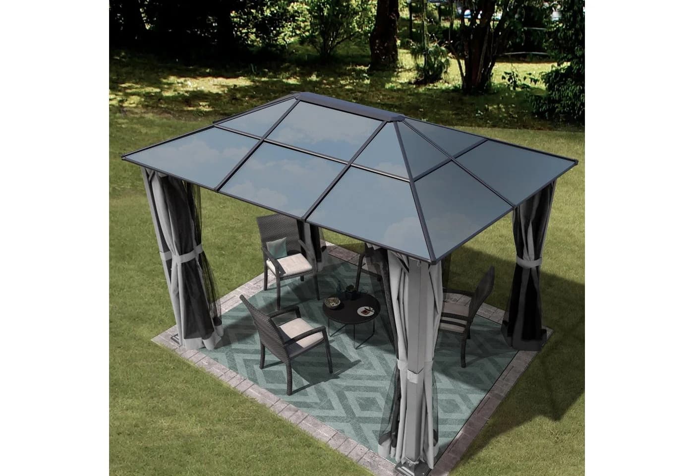 TOOLPORT Gartenpavillon Moonlight Deluxe grau mit 4 Seitenteilen und Moskitonetzen - Bild 4