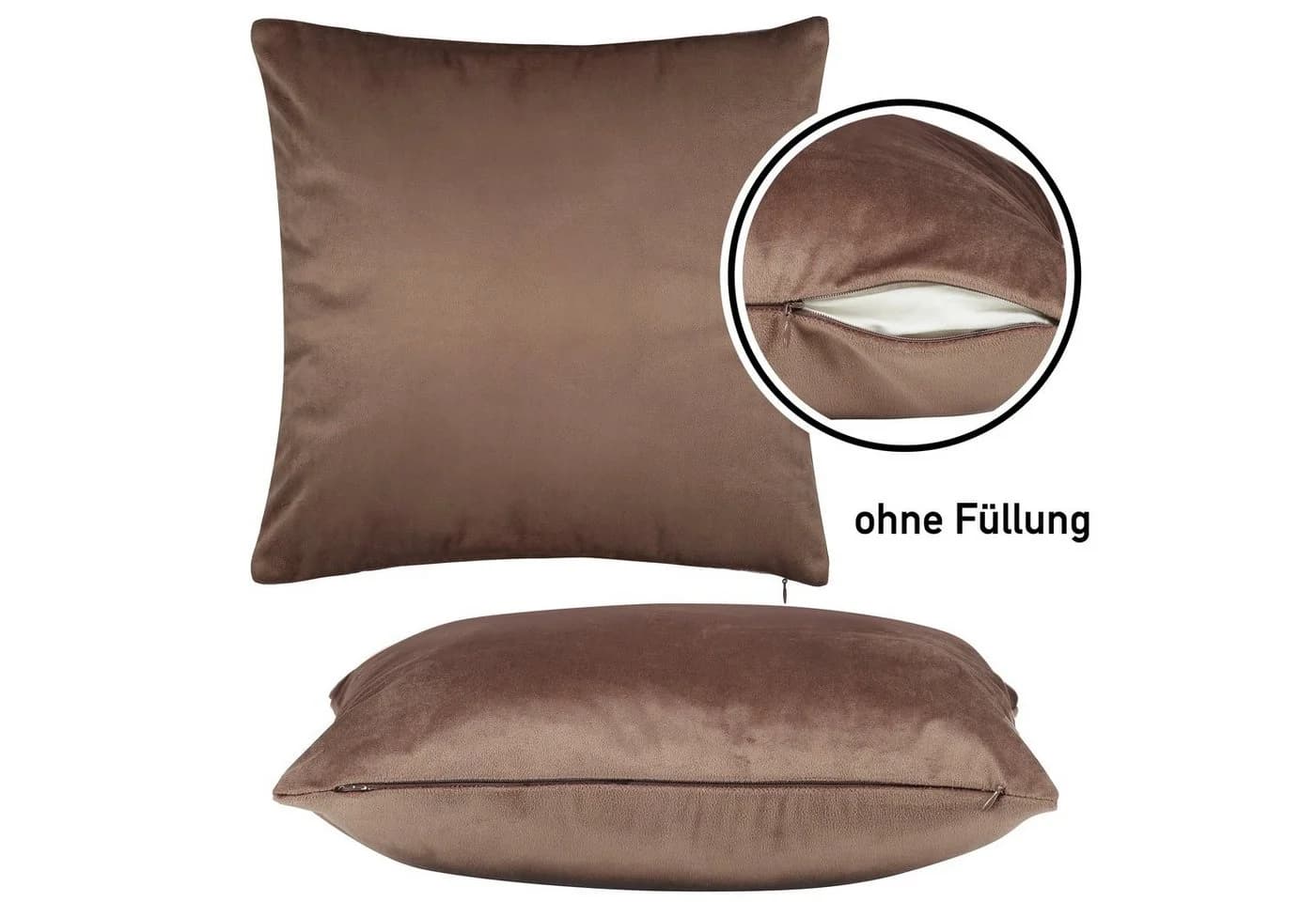 BARBONS Kissenbezug 2er-Pack Mikrofaser Samt Braun 40x40 cm - Bild 3