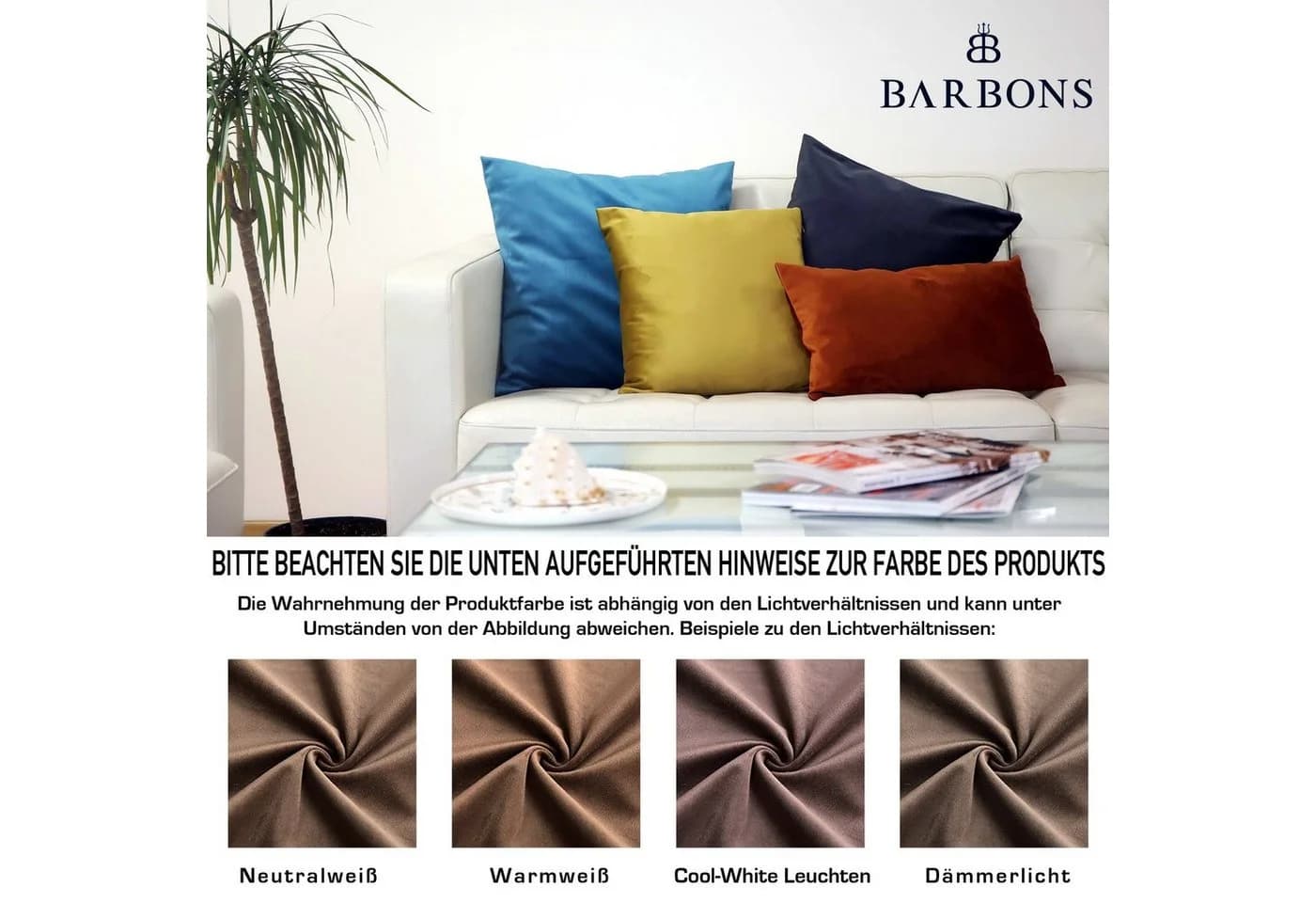 BARBONS Kissenbezug 2er-Pack Mikrofaser Samt Braun 40x40 cm - Bild 4