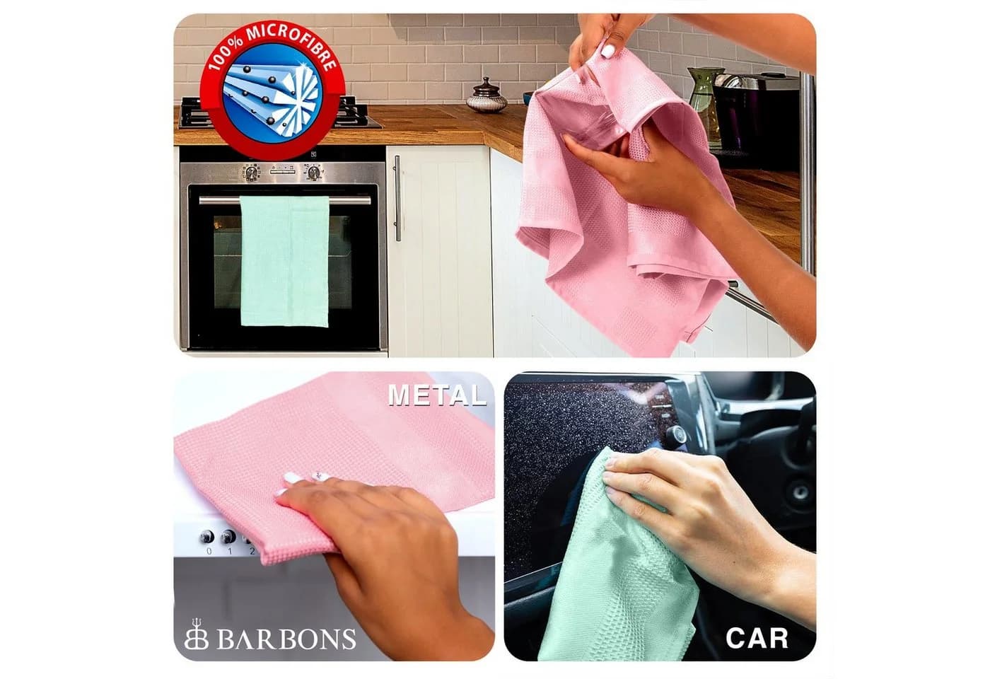 BARBONS Mikrofasertücher 3-tlg. Rosa 60x40 cm Allzweck