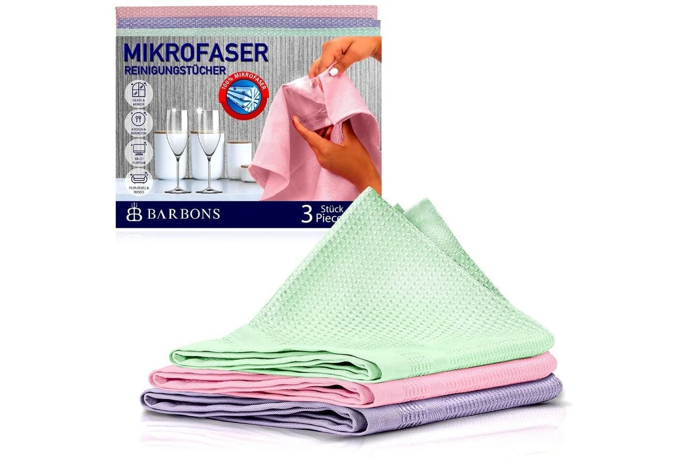 BARBONS Mikrofasertücher 3-tlg. Rosa 60x40 cm Allzweck - Bild 2