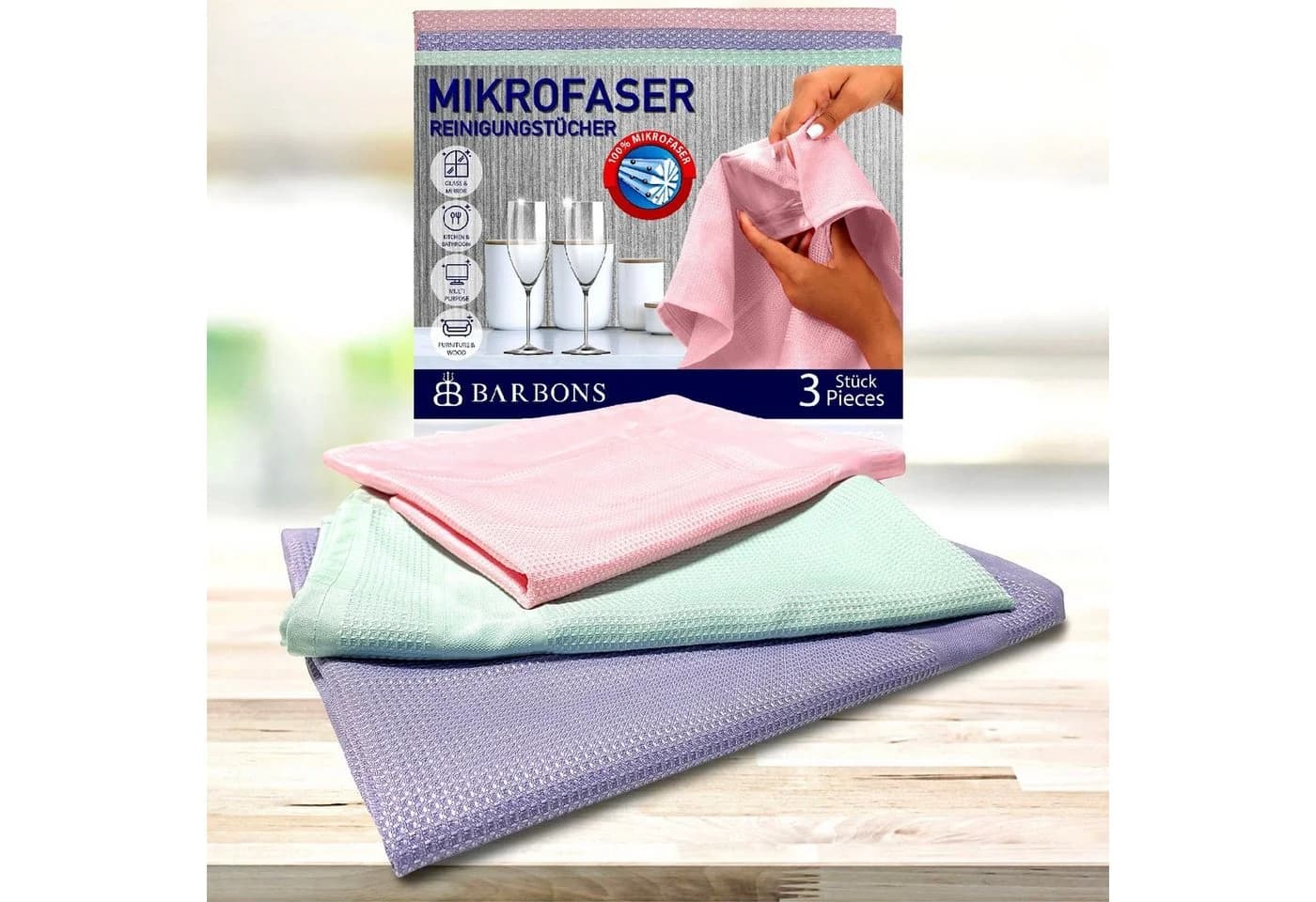 BARBONS Mikrofasertücher 3-tlg. Rosa 60x40 cm Allzweck - Bild 3