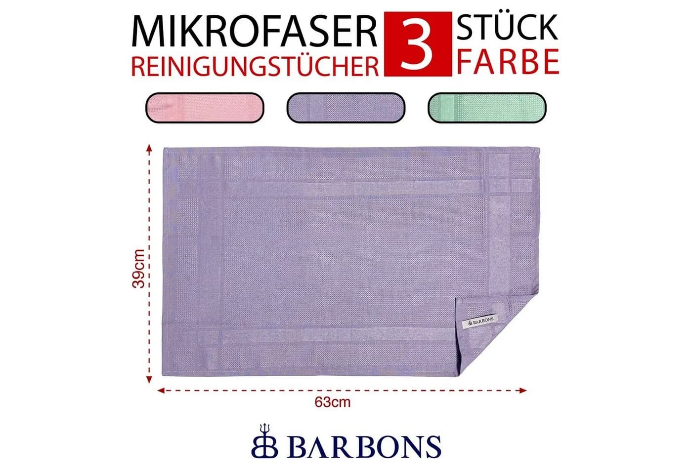 BARBONS Mikrofasertücher 3-tlg. Rosa 60x40 cm Allzweck - Bild 5