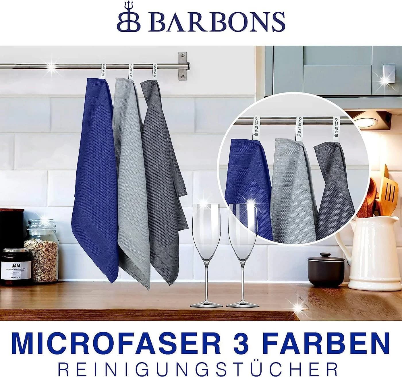 BARBONS Mikrofasertuch 3-tlg. Grau 60x40 cm Allzweckputzer - Bild 4
