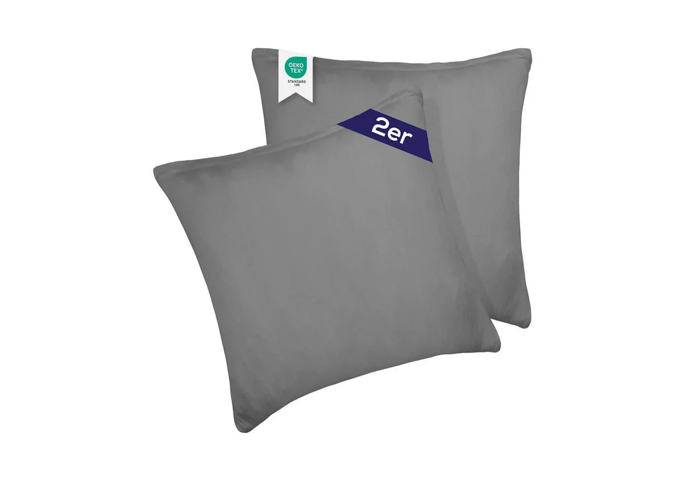 BARBONS Kissenbezug 100% Baumwolle Grau Jersey 2 Stück